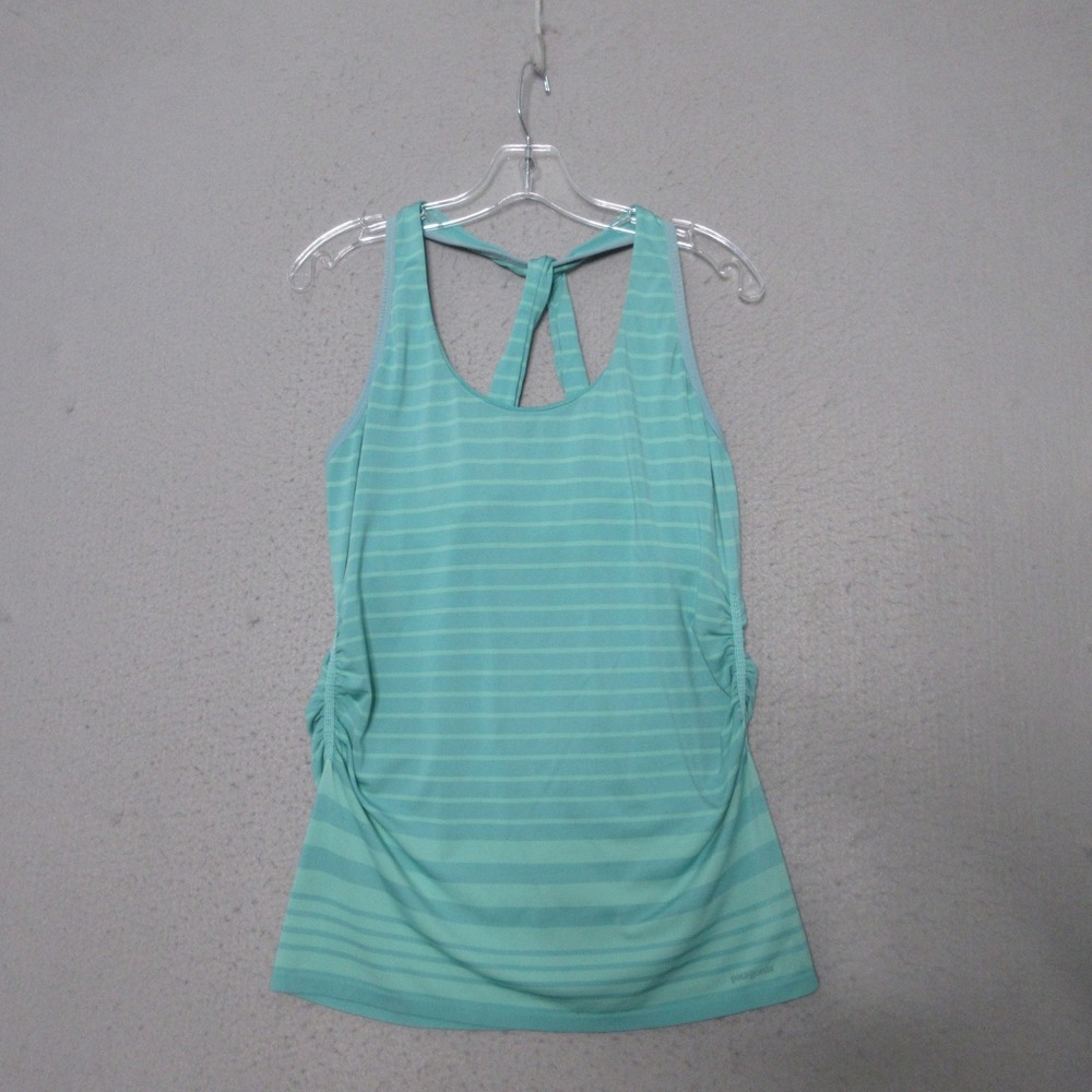 Patagonia Tank Top Latticeback Stripe Teal Strappy Athletic Yoga Activewear Gorp